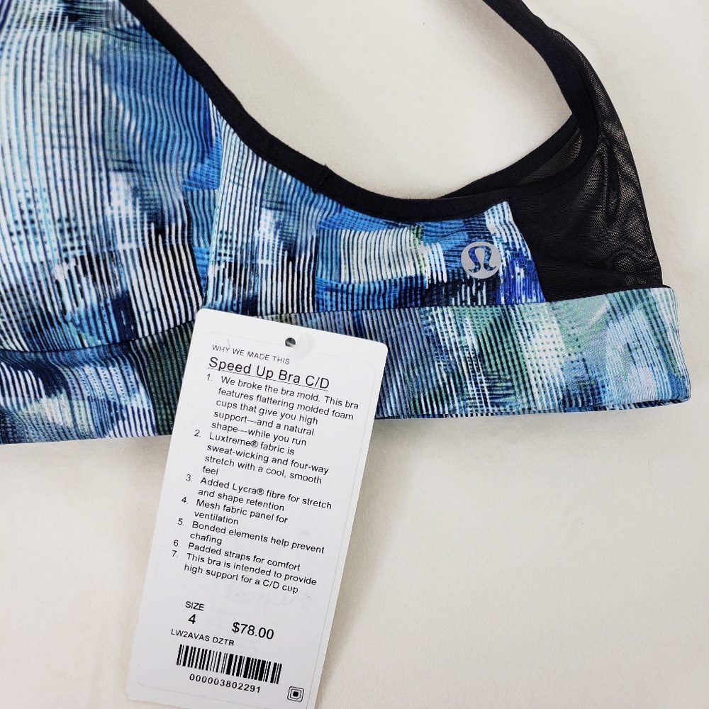 Lululemon Speed up Bra Padded Mesh Blue black sz 4 - Picture 7 of 8